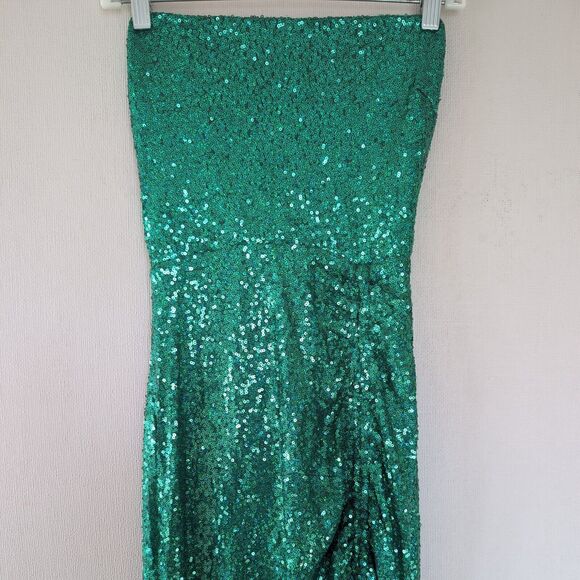 Sequin Maxi Dress Sz M Green Romantic Elegant Evening Gown Cruise Wedding Hoco - Picture 3 of 16